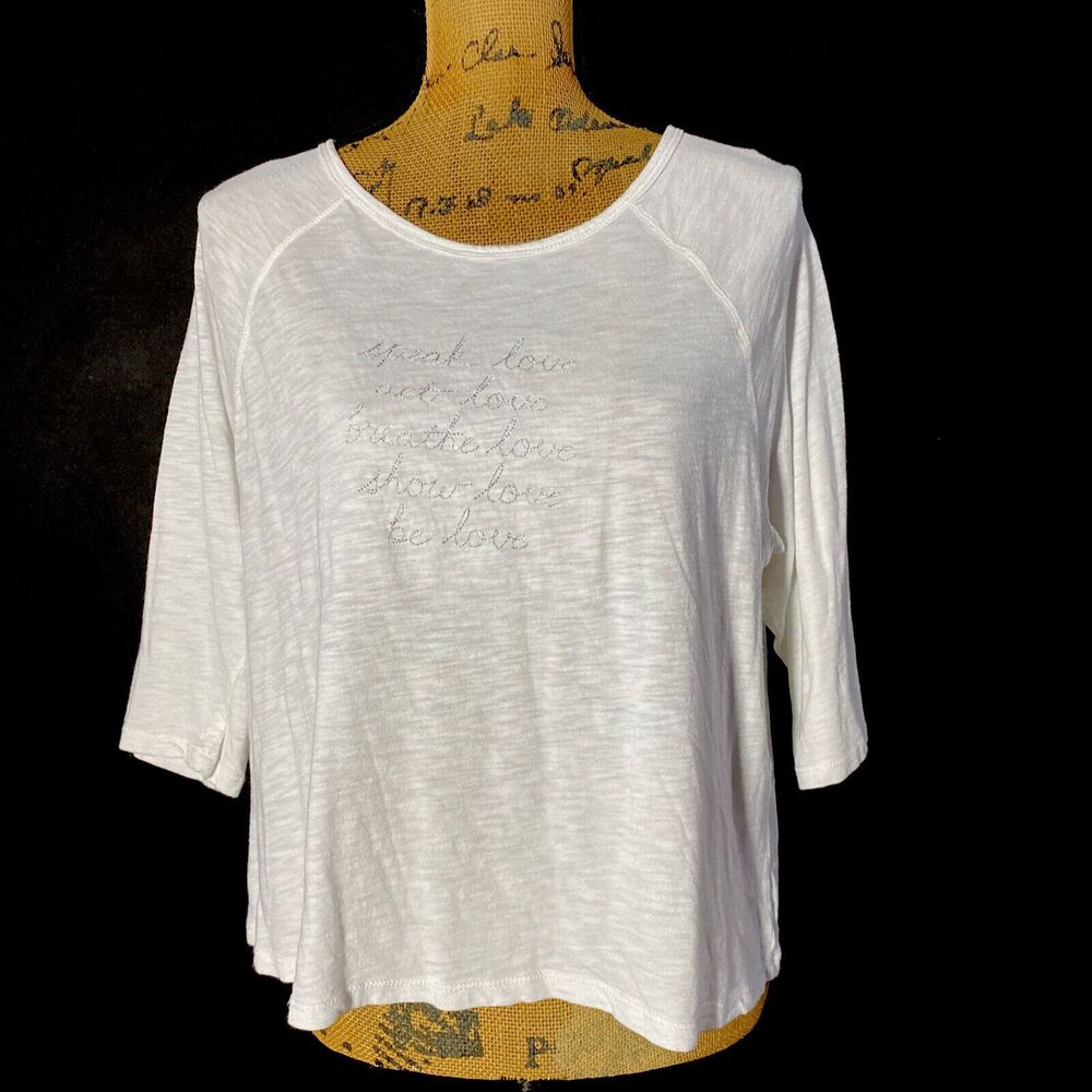 Nanette Lepore T Shirt M Oversize Top White Inspired Breathe Speak Act LOVE
